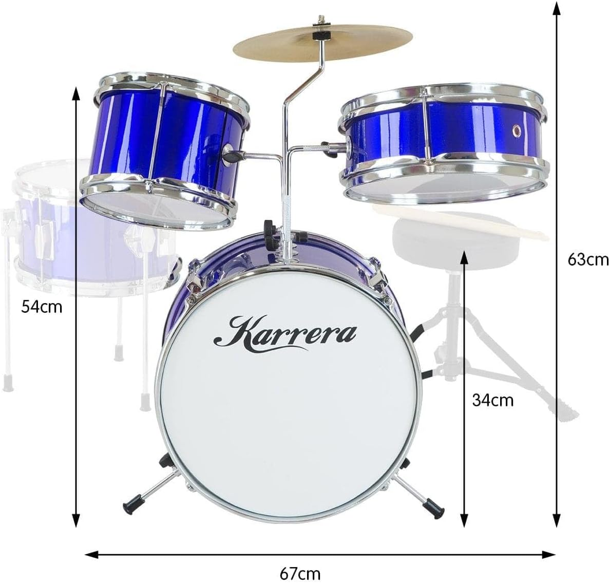 Childrens 4 Piece Blue Diamond Drum Kit Set Musical Instrument,Kids image number 3