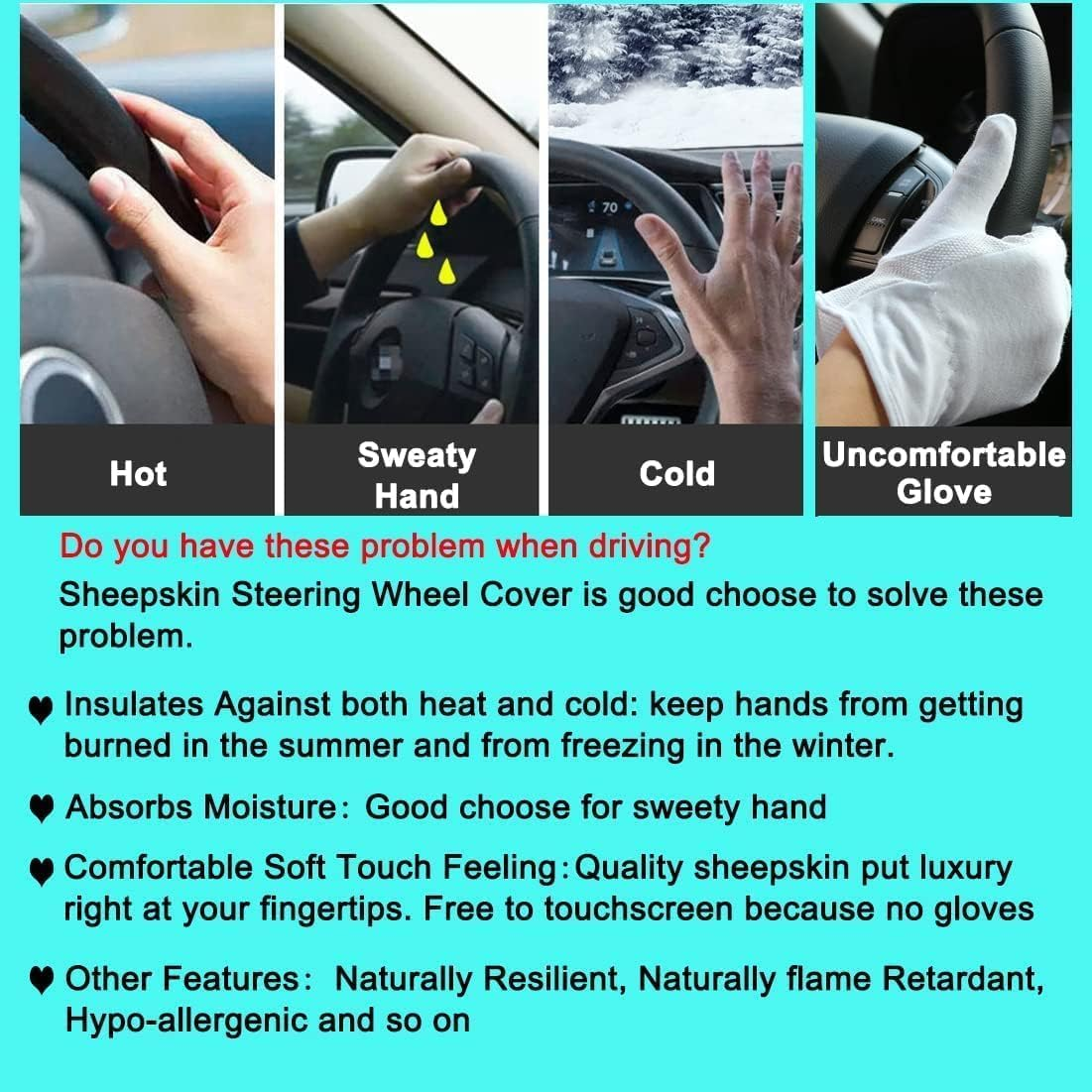 Soft Fluffy Car Steering Wheel Cover for Universal Auto Vehicle Women Man 14 1/2 Inch-15 1/2Inch Accessories Whole Black image number 2