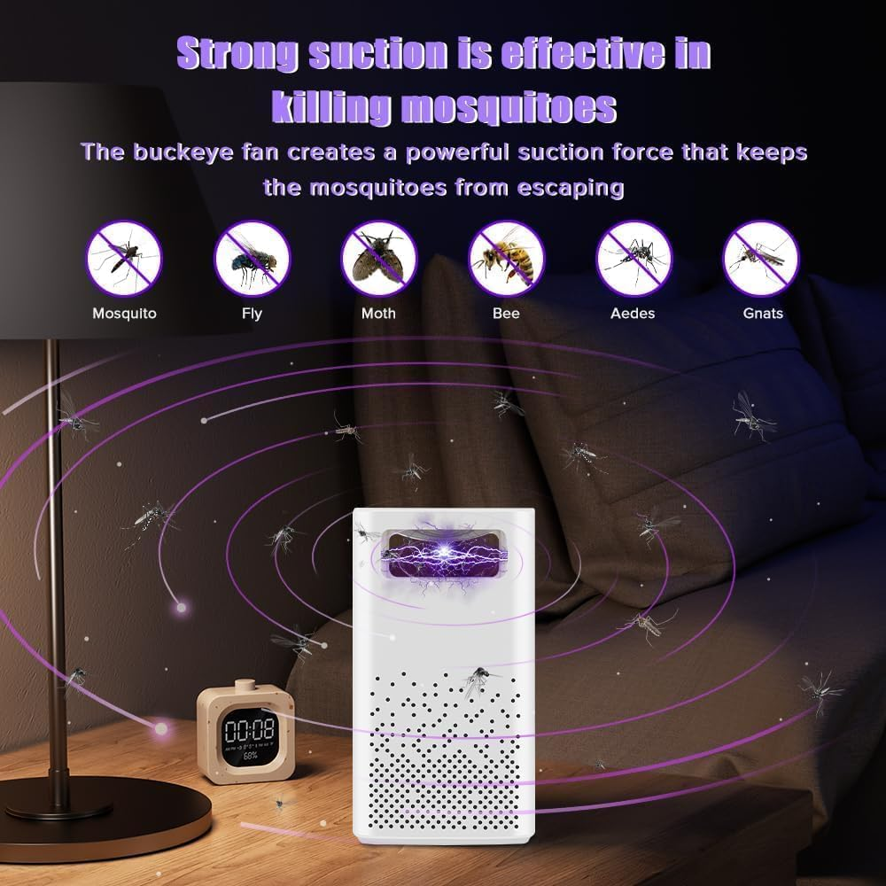Mosquito Zapper, Necomi Bug Zapper & Fly Killer Bug Zapper, Mosquito Killer, Mosquito/Fly Trap, USB Powered UV LED, Indoor Mosquito Zapper for Bedroom, Living Room, Kitchen, Office（White） image number 3