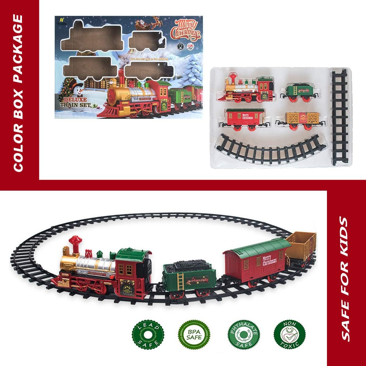 Classic Christmas Train Set with Lights and Sounds Railway Tracks Sets Battery Operated Train Toy Models with 11.5 Ft Tracks Playset for under the Tree Electronic Toys for Kids image number 3