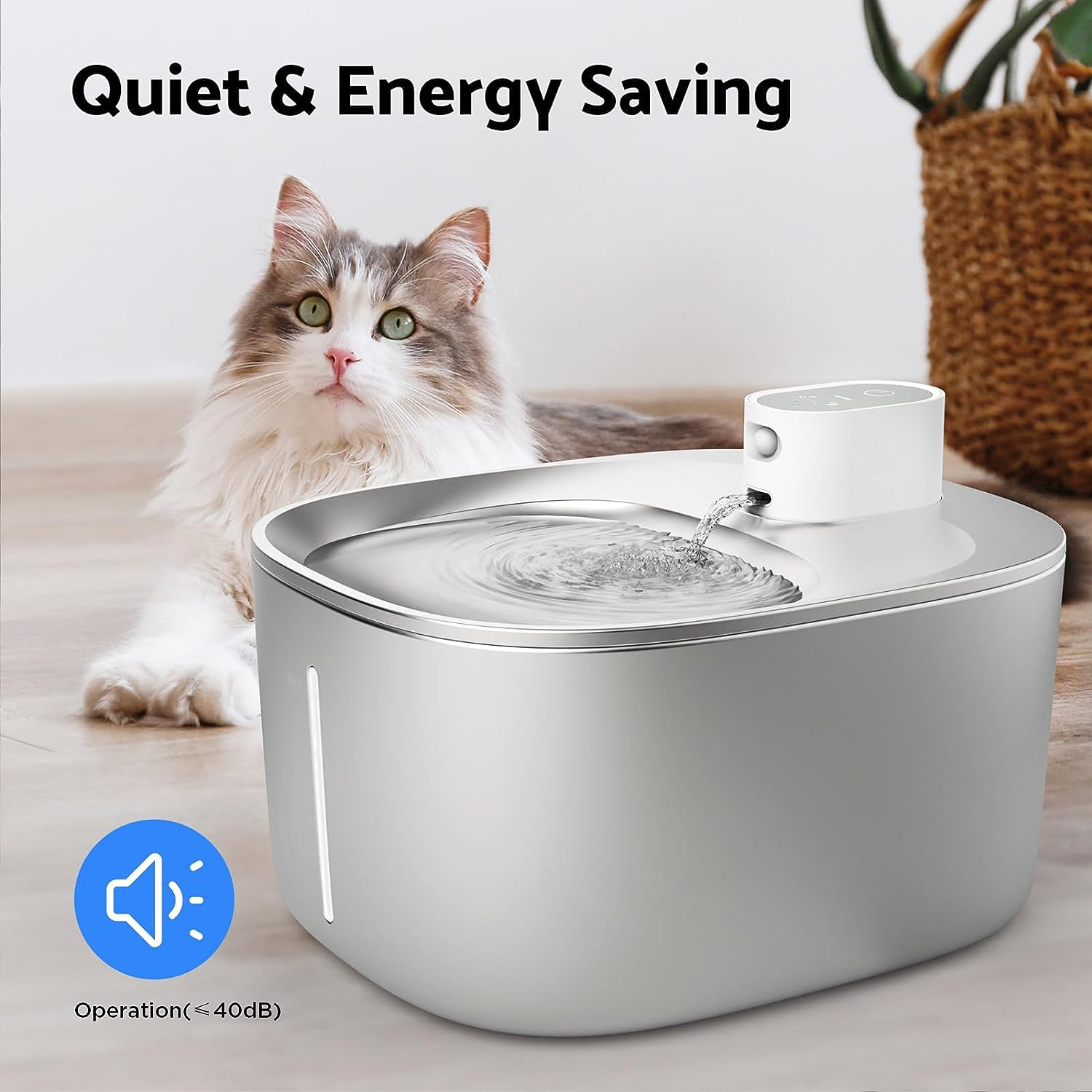 Advwin Cat Water Fountain Battery Operated, Automatic 4L Stainless Steel Pet Water Fountain for Cats Dogs with Motion Sensor, Wireless Ultra Quiet Cat Drinking Fountain image number 1