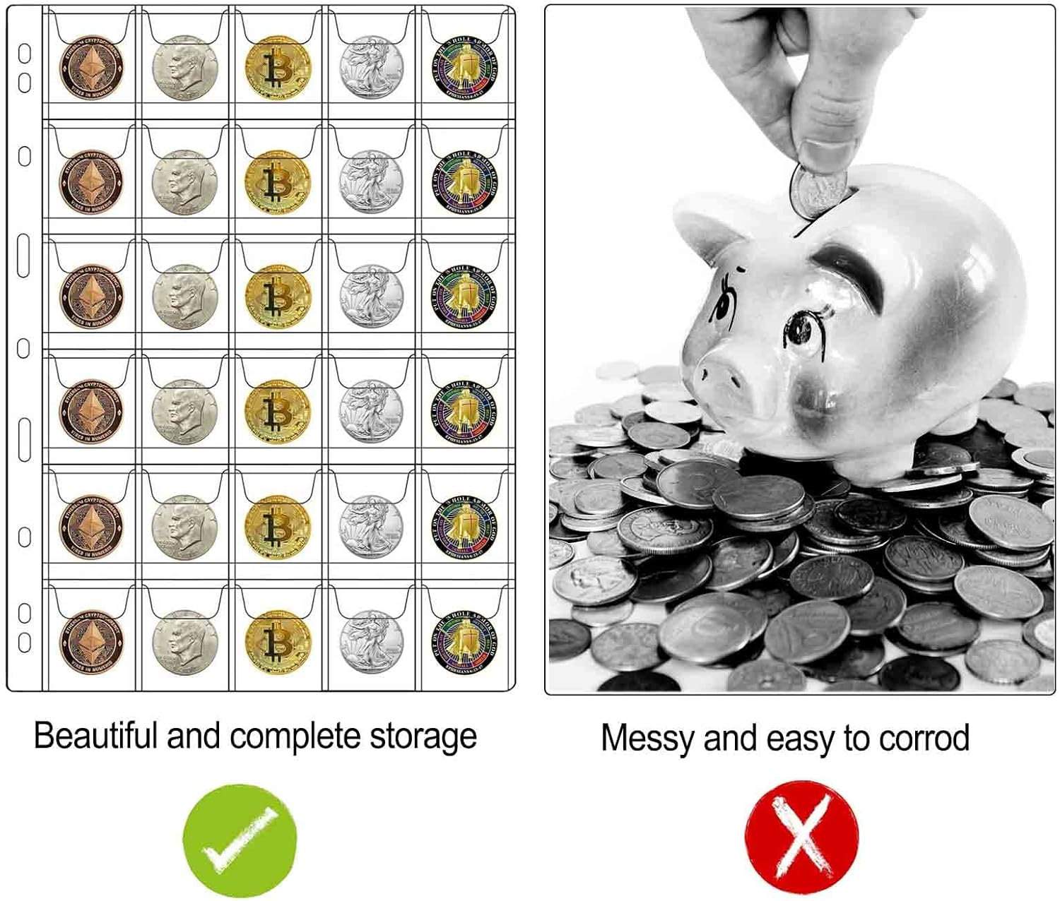 30-Pocket Coin Pages for Collectors, Standard 9-Hole Coin Collection Pages Fit Most Binder, Coin Collecting Supplies, Coin Sleeves for Coin, Stamp, Badges Etc (30 Pocket - 5 Sheets) image number 3
