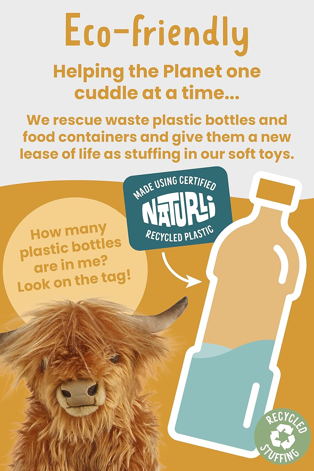 Living Nature Highland Cow Plush Toy with Sound, 30Cm, Realistic Farm Animal with Educational Fact Tags, Eco-Friendly and Cuddly, Ideal for Kids, Animal Lovers, and Home D&eacute;cor