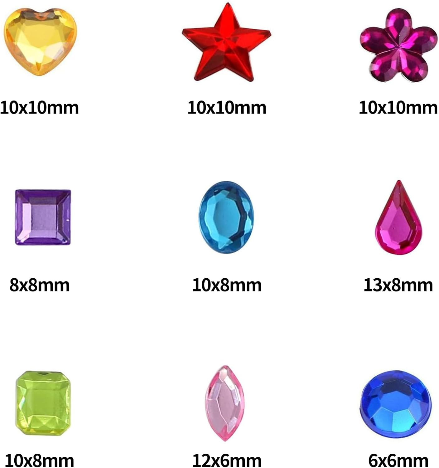 JPSOR 900 Pcs Gems Acrylic Flatback Rhinestones Gemstone Embellishments, 9 Shapes, 6-13Mm, with Tweezers and Bag image number 2