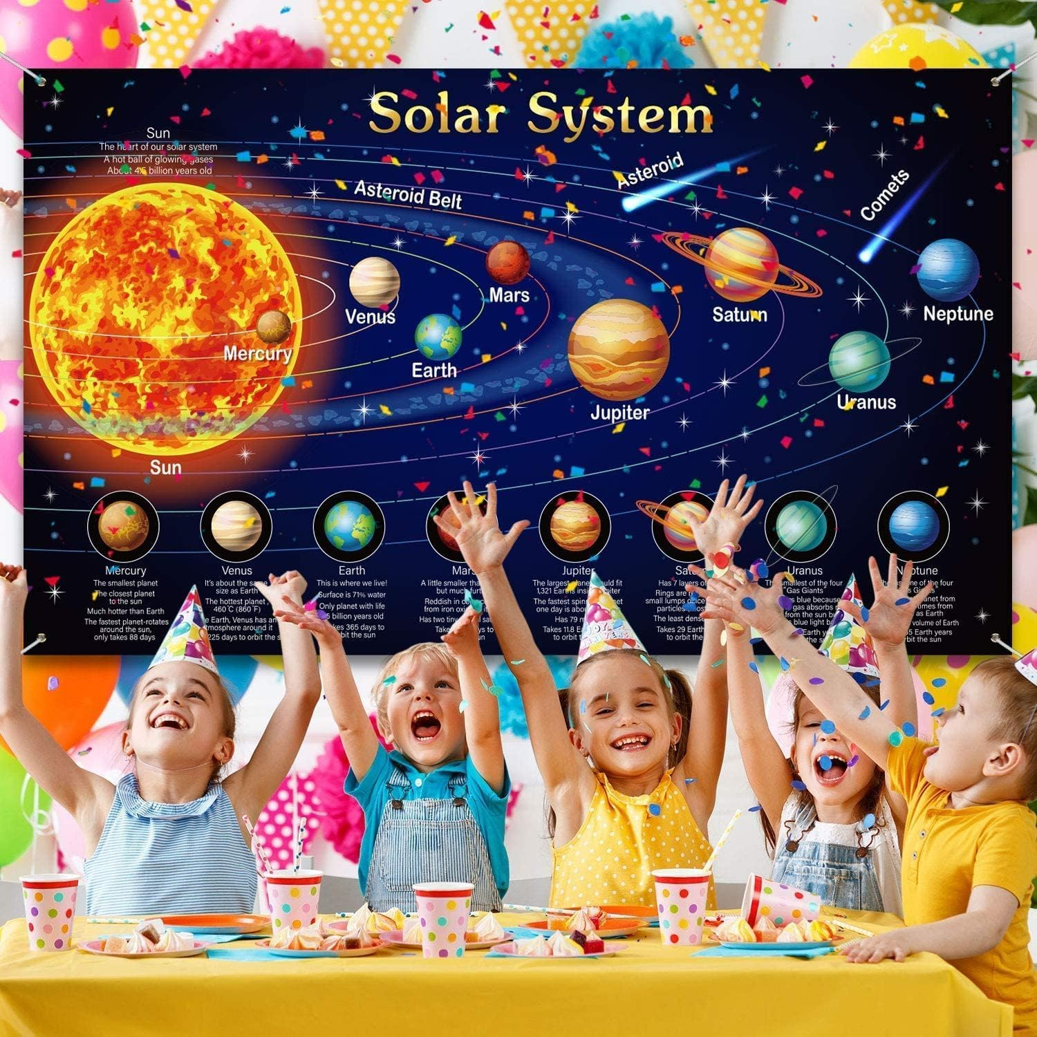 Solar System Decorations Large Fabric Outer Space Poster Banner Space Theme Backdrop Background for Kids Boys Space Birthday Decorations Planets Party Educational Supplies, 72.8X43.3 Inch image number 4