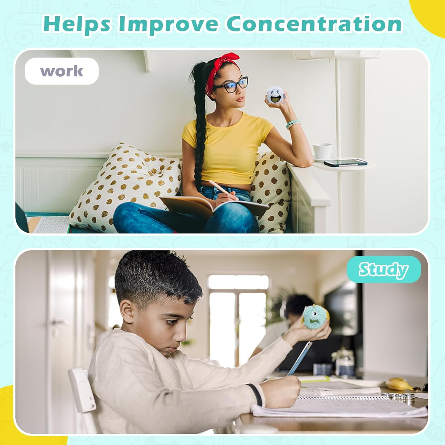 Plush Stress Ball, Squishy Fidget Toys for Kids Adults, Cute Stuff Sensory Toys for Stress Relief, Calming, Focus, Autism and ADHD image number 2