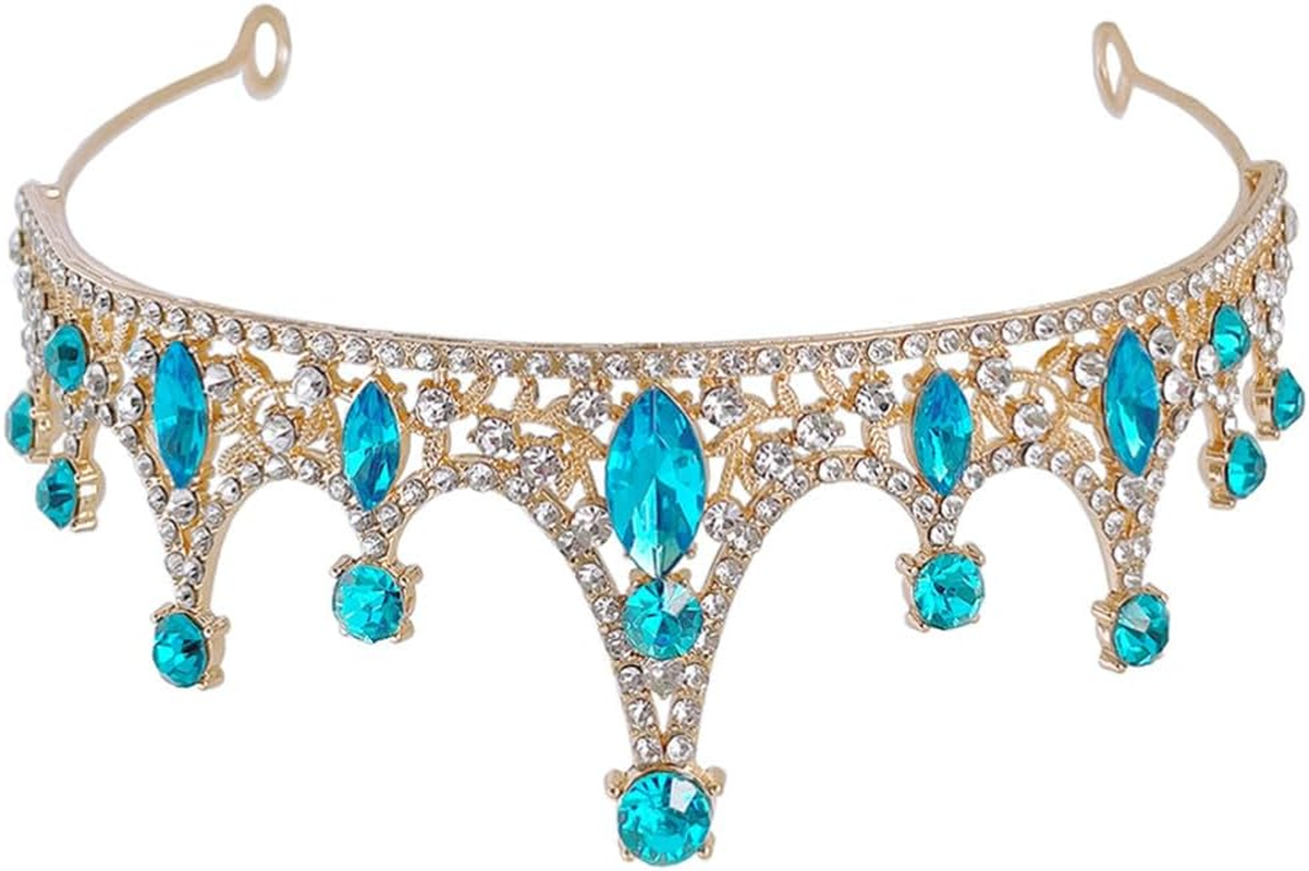 Girls Crystal Tiara Crown Silver Princess for Birthday Party Rhinestones Headbands Bride Wedding Headpieces for Girls(Sky Blue) image number 7