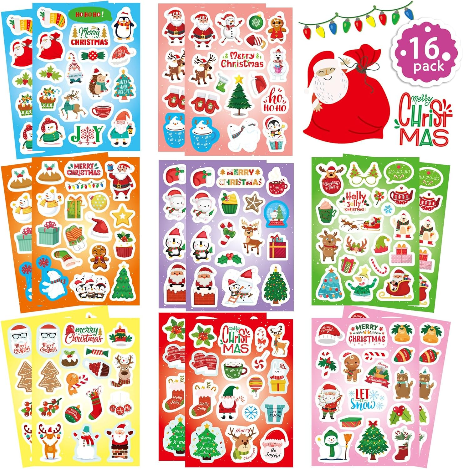 Christmas Stickers, 234-Count Non-Repeating Waterproof Holiday Stickers for Kids and Teens, Xmas Party Favorite, Bulk Holiday Gifts image number 2