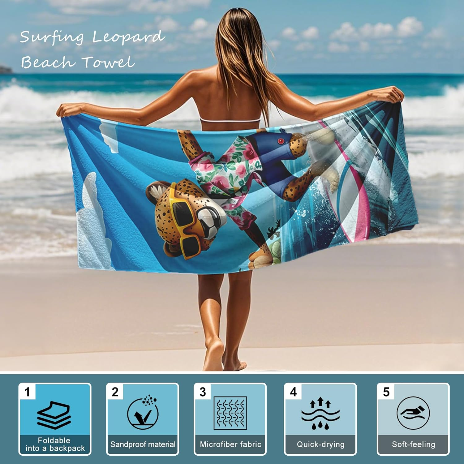 Beach Towel Backpack &ndash; Portable 2-In-1 Sand-Free Beach Towel with Integrated Storage Bag &ndash; Lightweight, Quick-Dry, Printed Towel for Travel, Swimming, Camping & Outdoor Activities (Style 3) image number 4