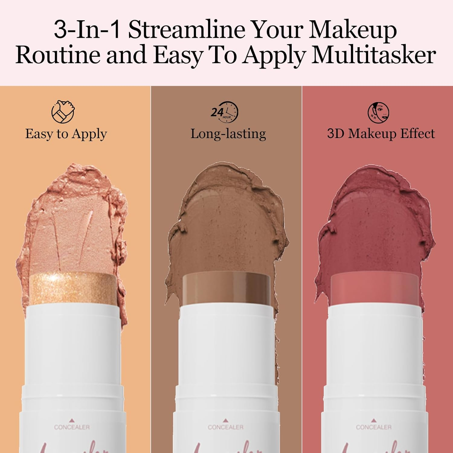 Erinde Cream Blush Stick with Brush, 3 in 1 Cheek Blush & Lip Tint & Eyeshadow Makeup Stick, Lightweight, Easy to Use, Waterproof, Long-Lasting, Ideal Cheek Makeup Gifts for All Skin Tones