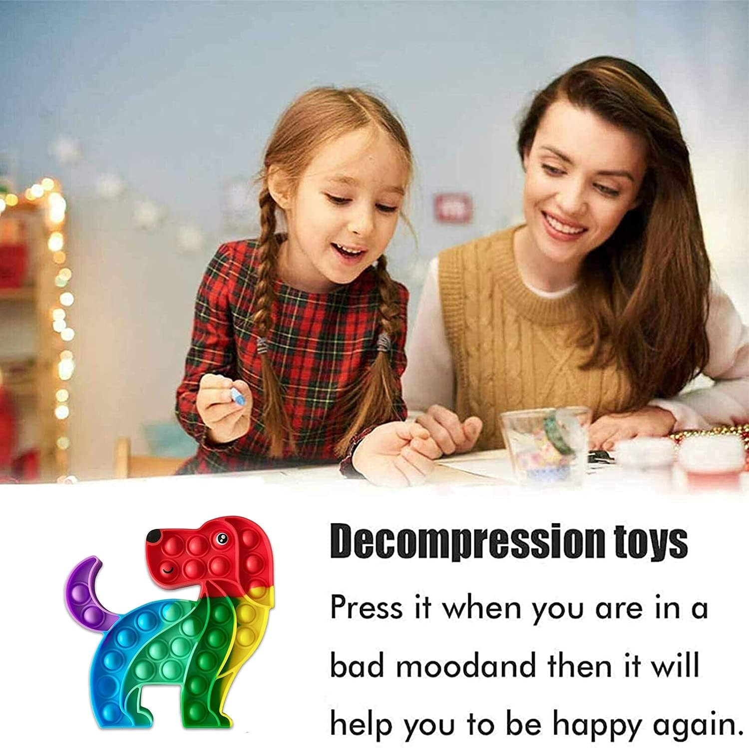 Cute Animal Dog Push Pop up Its Bubble Sensory Fidget Toys, Autism Special Needs Stress Relief Silicone Pressure Relieving Toys for Kids Children Adults (Rainbow Dog) image number 3