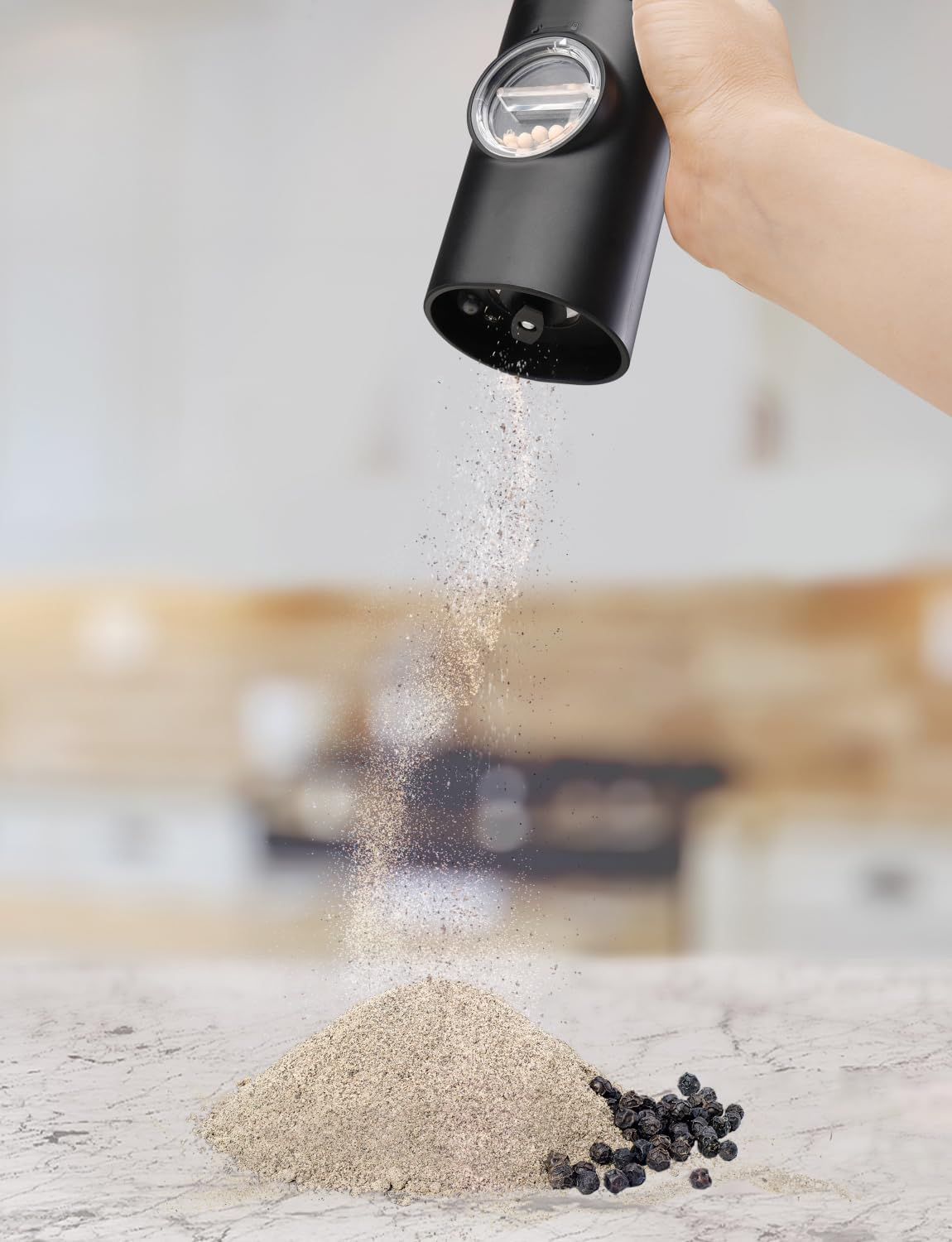 MERTTURM Rechargeable Electric Pepper Grinder, Automatic Pepper Salt Mill with LED White Light, One Hand Operation, Coarseness Adjustable, Refillable and Portable for Kitchen, Restaurant, Camping BBQ image number 1