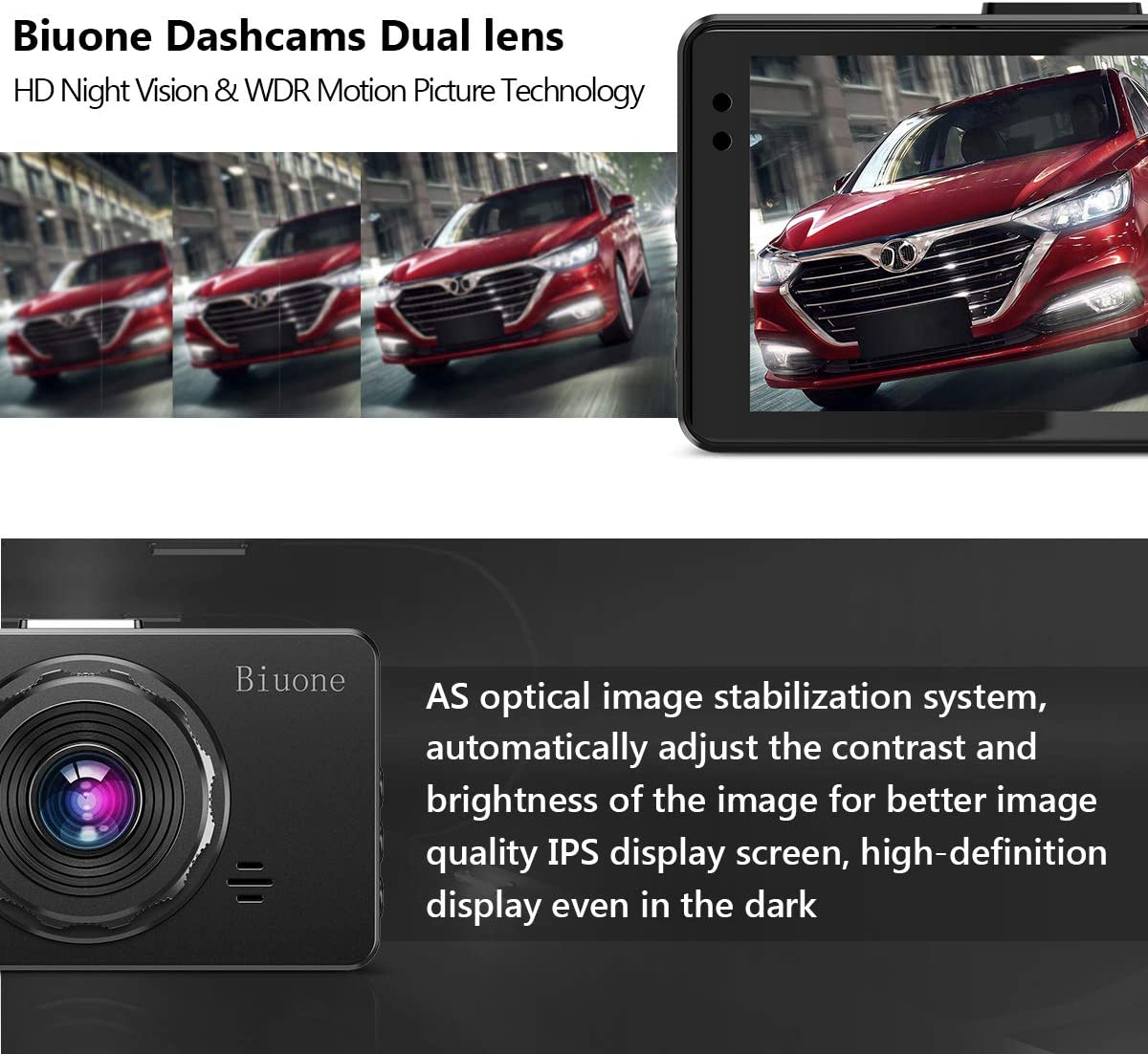 Dash Cam Front and Rear, 1080P Dashboard Camera for Cars with 32G Card, Super Night Vision, G-Sensor, Loop Recording, Motion Detection