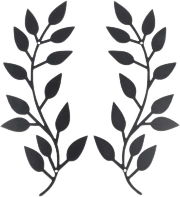 2 Pieces Metal Leaf Leaves Wall Hanging Decor - Olive Branches and Leaves Modern Wall Art above Bed, Outdoor (Black, One Size) image number 4