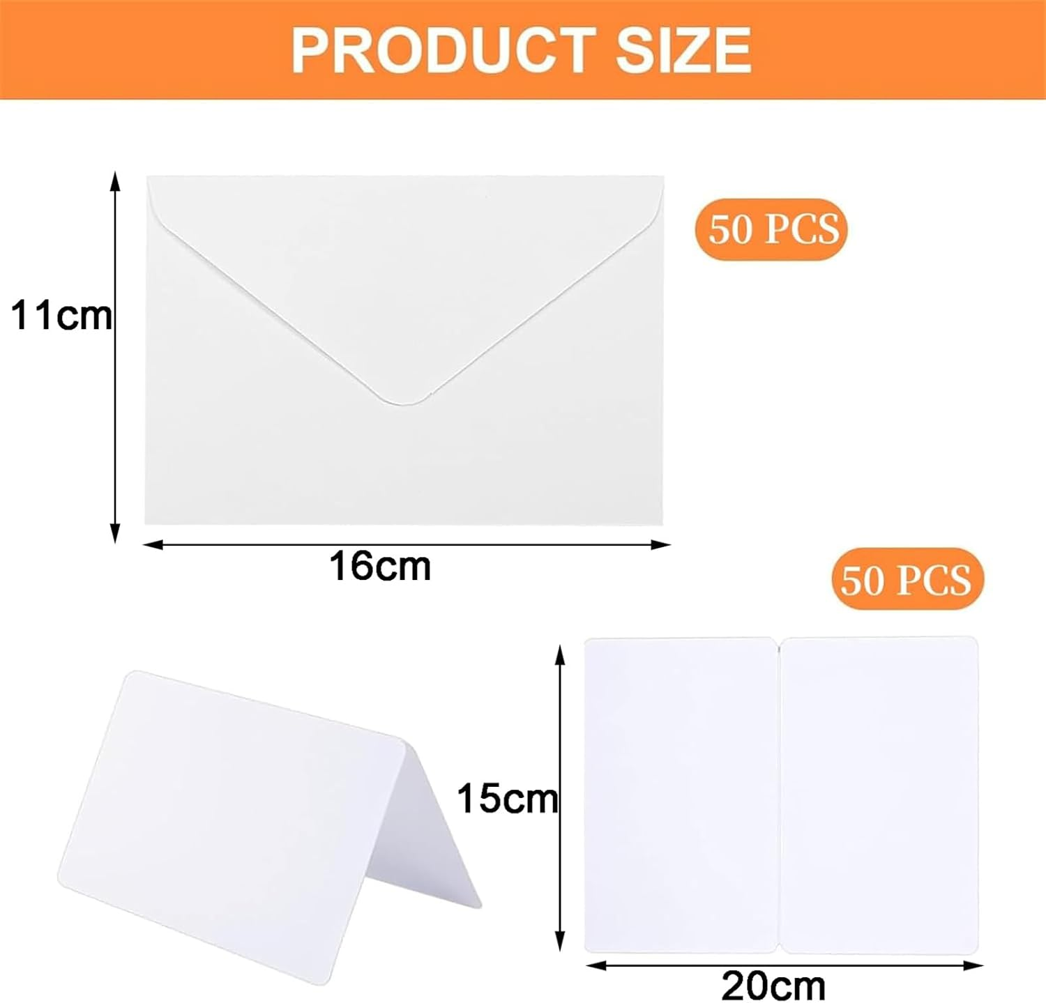 50 Pack Blank Cards and Envelopes Set, 16 * 11CM White Envelopes & 15 * 10CM Folded Cards for Homemade Cards, DIY Greeting Cards, Invitation, Birthday image number 5