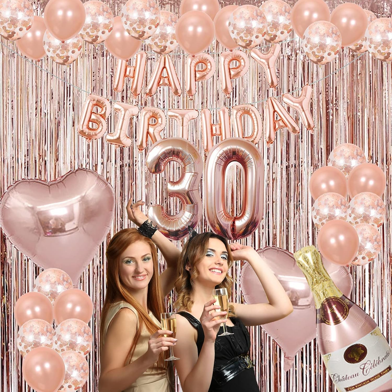 Rose Gold Birthday Decorations for Her , Party Supplies for Women,Decor Balloons Rose Gold (30Th) image number 3