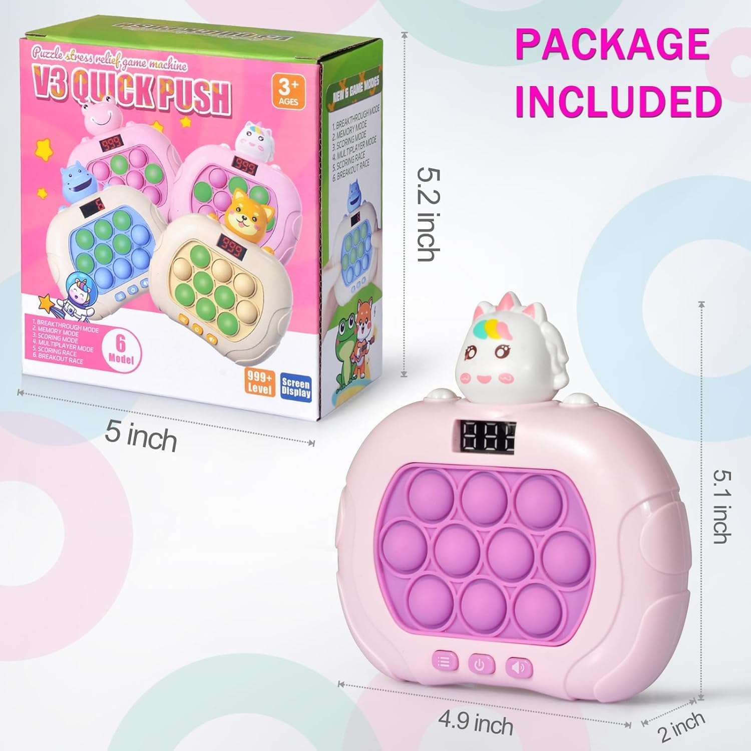 Handheld Game for Kids 6-8, Pop Game It Fidget Toys for 8-12, Quick Push Game, Bubble Stress Pop Light up Toys for Autistic Children Adults, Xmas Birthday, Teens, Adults