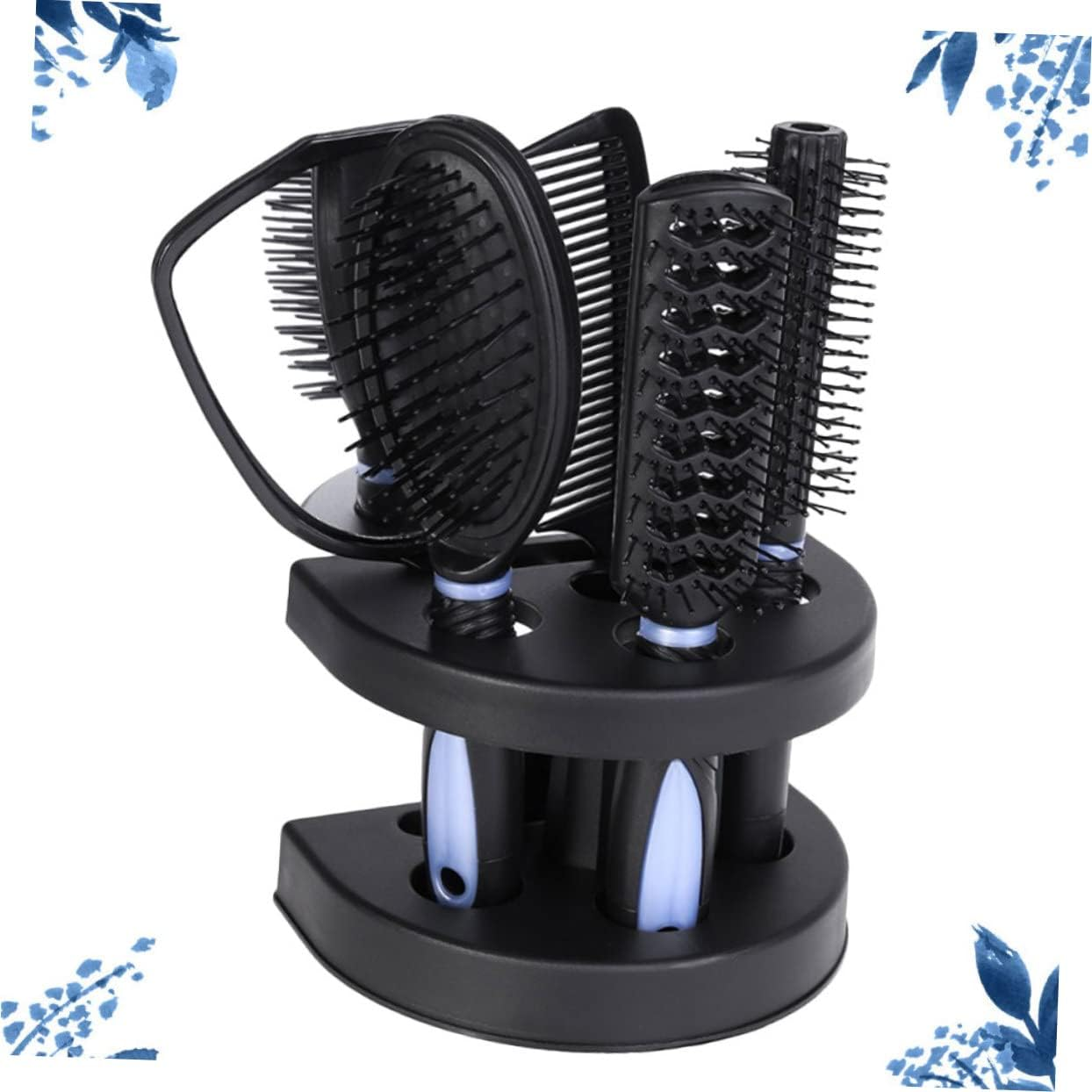 Anti-Static Hair Comb and Brush Set with Mirror 5Pcs Blue Hair Care Styling Tools for Home and Salon Use image number 4