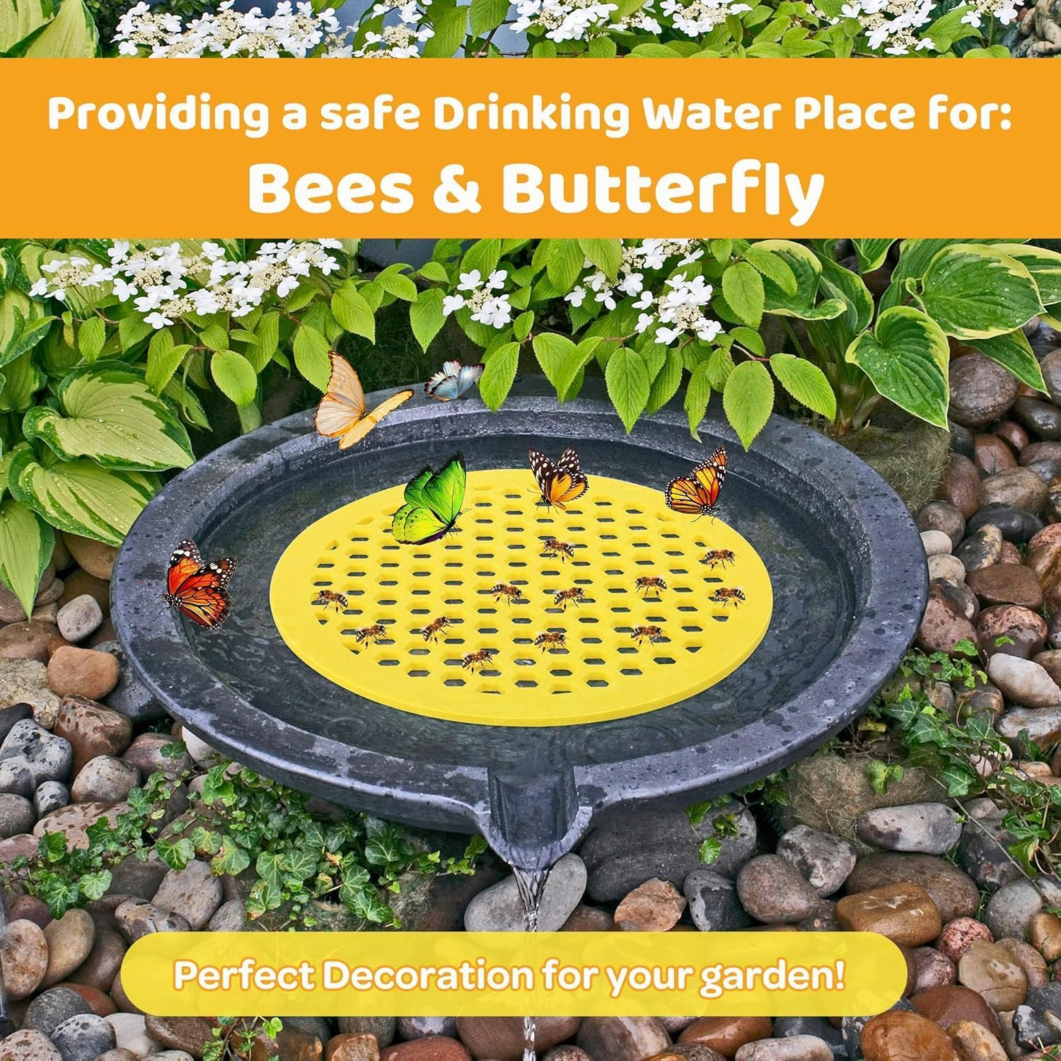 Floating Bee Island 7.87 Inch EVA Foam Floating Bee Watering Station Butterfly Waterer for Feeding, Bee Bath, Outdoor Garden Decor 4 Packs image number 1