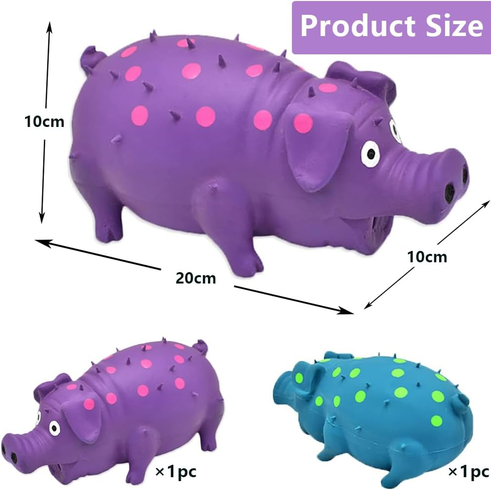 HYAVIA 2 Pack Latex Squeaky Pig Dog Toys &ndash; Durable Grunting Chew Toys That Oink, Interactive Rubber Pig Toys for Small, Medium & Large Dogs (Blue & Purple) image number 1