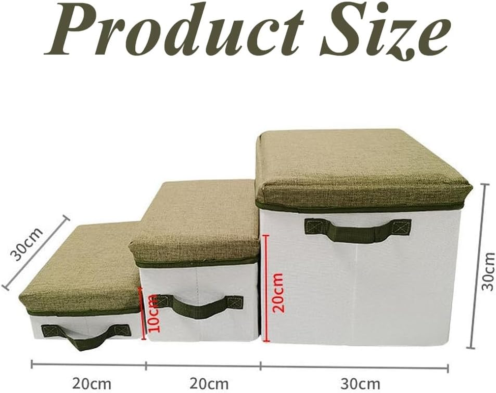 3-Step Dog Stairs with Storage, Non-Slip Bottom Pet Steps, Foldable Storage Pet Ramp, Storage Box Suitable for Small Dogs Cats Bed Couch and Sofa (Green, 70 * 30 * 30 CM) ﻿