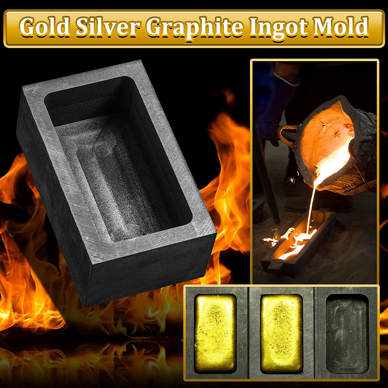 2 Kg Graphite Ingot Mold Crucible Casting Mould Silver Gold Ingot Mould for Gold Silver Metal Aluminum Copper Melting Casting Refining, 85 X 45 X 30 Mm (1 Piece) image number 2