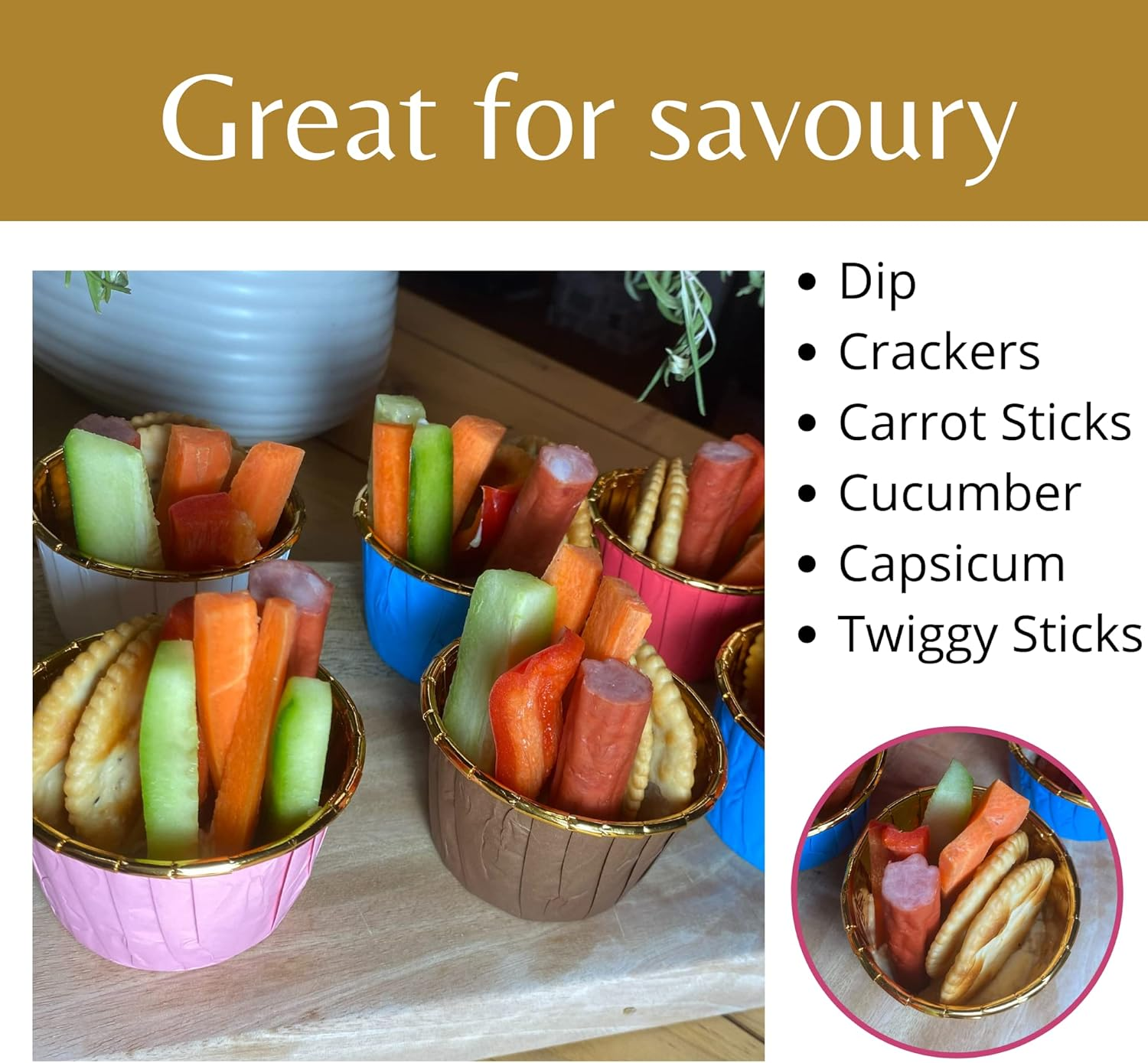 Cupcake Liners - 100 Pieces White Baking Cups &ndash; Cases for Cupcakes, Muffins, Savoury and Desserts - Disposable Gold Foil Lined Wrapper Patty Pans (White) image number 3