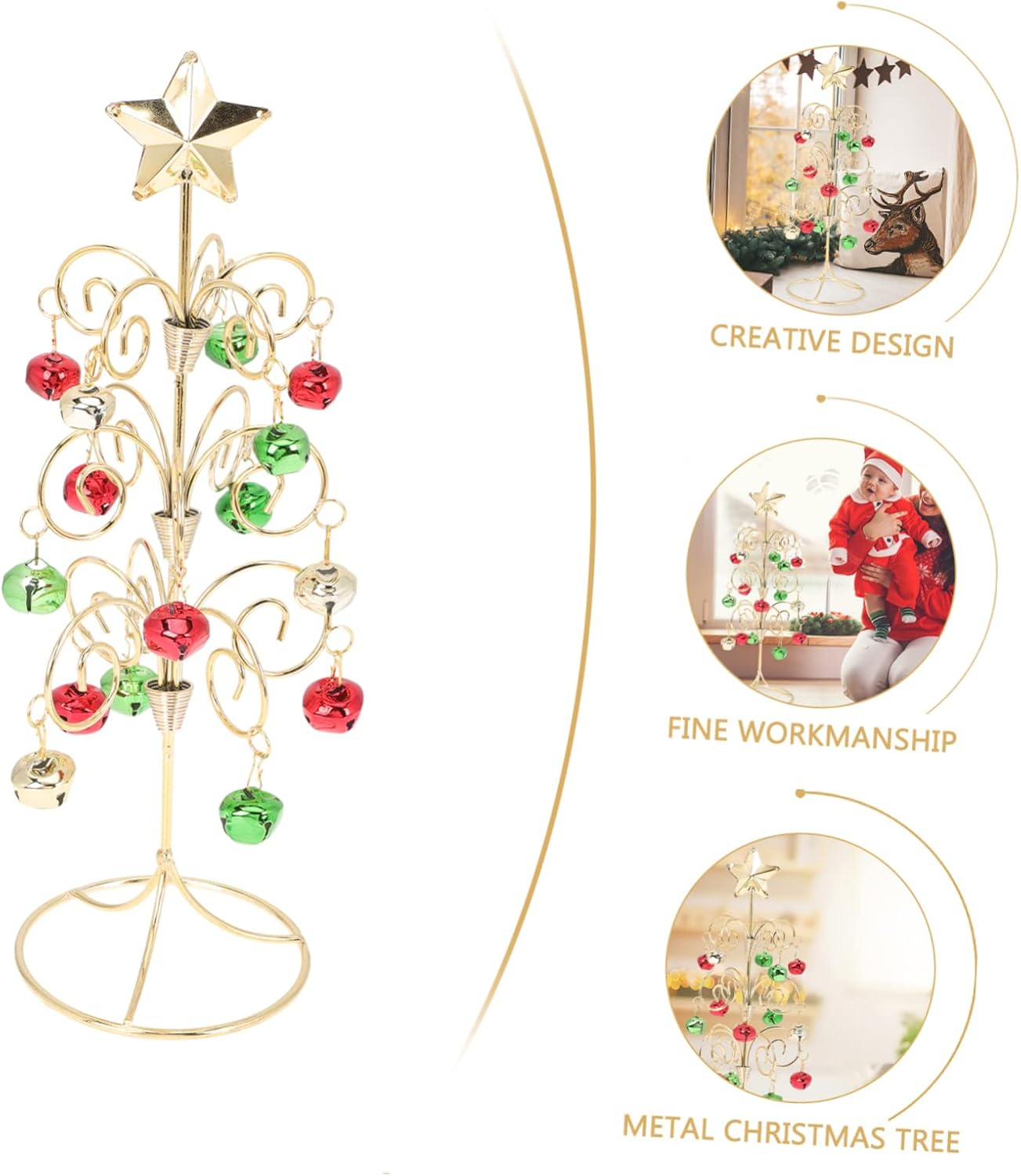 Outanaya Miniature Wrought Iron Christmas Tree 28Cm Small Desktop Xmas Tabletop Tree Red Green Gold Decorative Holiday Party Supplies image number 6