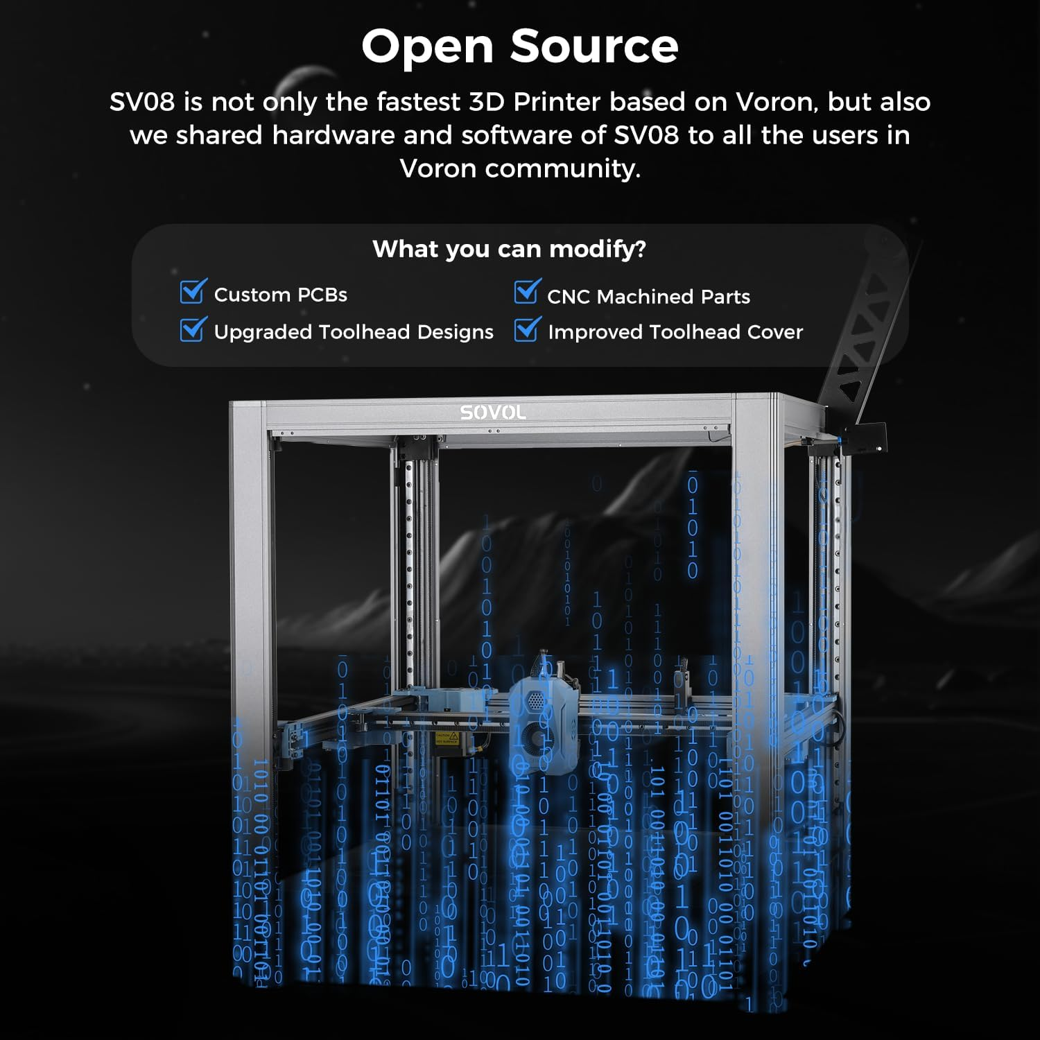 Sovol SV08 3D Printer Speed up 700Mm/S High Speed, Klipper with 64-Bit, 300℃ All Metal Hotend, One-Key to Auto Leveling, Integrated Nozzle, Silent Motor Drive, Larger Printing Size 13.78X13.78X13.6 In image number 4