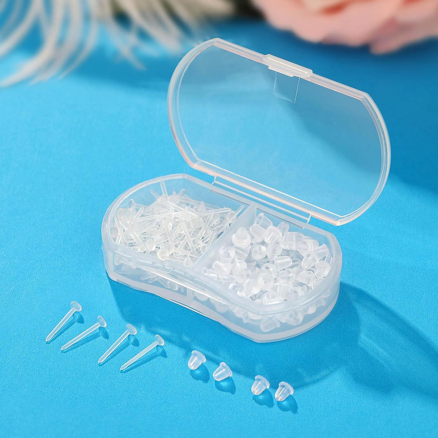 200 Pcs Plastic Post Earrings - Clear, Rubber Silicone Studs for Sports & DIY - Clear Ball image number 5