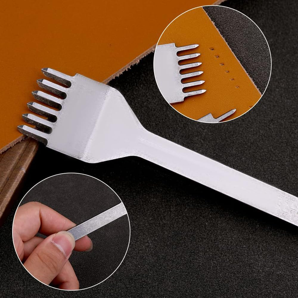 4PCS 4Mm 1/2/4/6 Prong DIY Diamond Lacing Stitching Chisel Set Leather Craft Kits image number 1