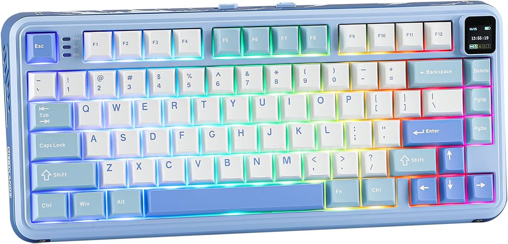 Mechlands Vibe75 75% Wireless Gaming Keyboard with Interchangeable Screen&Knob Modules, Hot Swappable Creamy Mechanical Keyboard with Gasket Structure, Bt5.0/2.4Ghz/Usb-C, 5-Layer Padding, RGB (Blue)