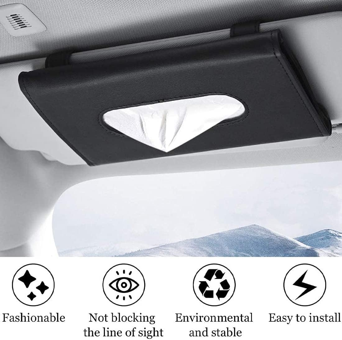 Car Visor Tissue Holder, Sun Visor Napkin Holder, Backseat Tissue Case, PU Leather Car Tissue Box Mask Holder for Car Visor (Black) image number 6