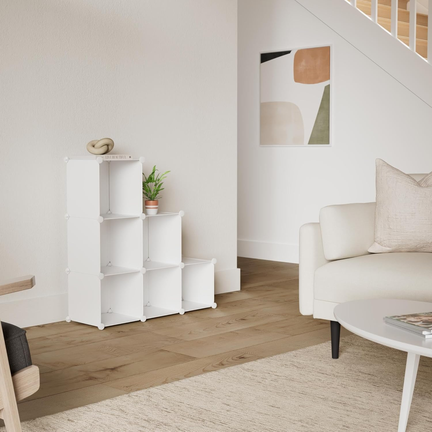 C&AHOME Cube Storage Organizer, 6-Cube Shelves Units, Closet Cabinet, DIY Plastic Modular Book Shelf, Ideal for Bedroom, Living Room, Office, 36.6" L X 12.4" W X 36.6" H Milky UPCS06M - White image number 6