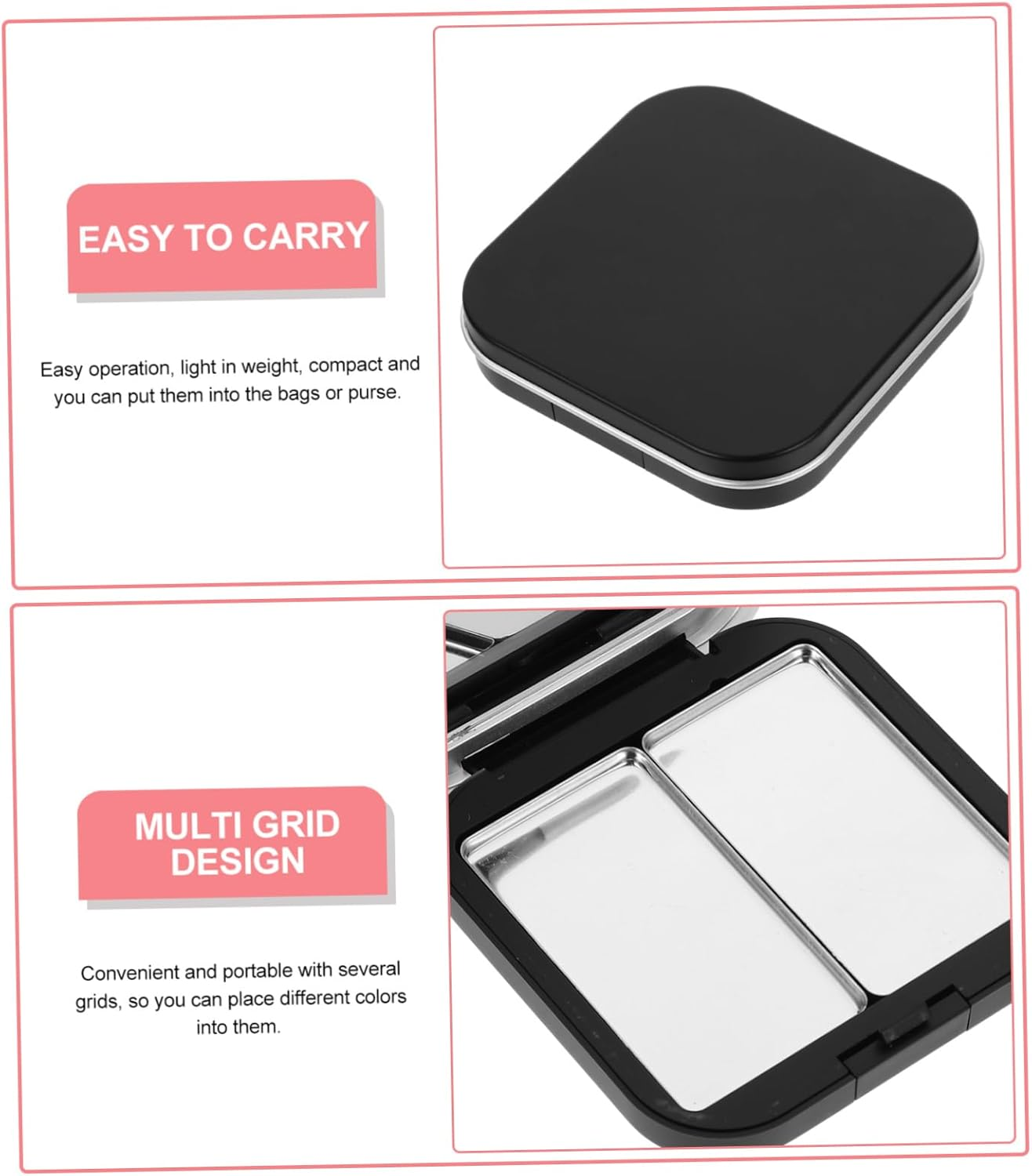 Minkissy 2Pcs Eye Shadow Box Empty Eyeshadow Container Seinte Makeup Eyeshadow Sample Containers Cosmetic Lipstick Tray Compact Eyeshadow Palettes Fixies Travel Loose Powder Iron Blush - Black image number 3