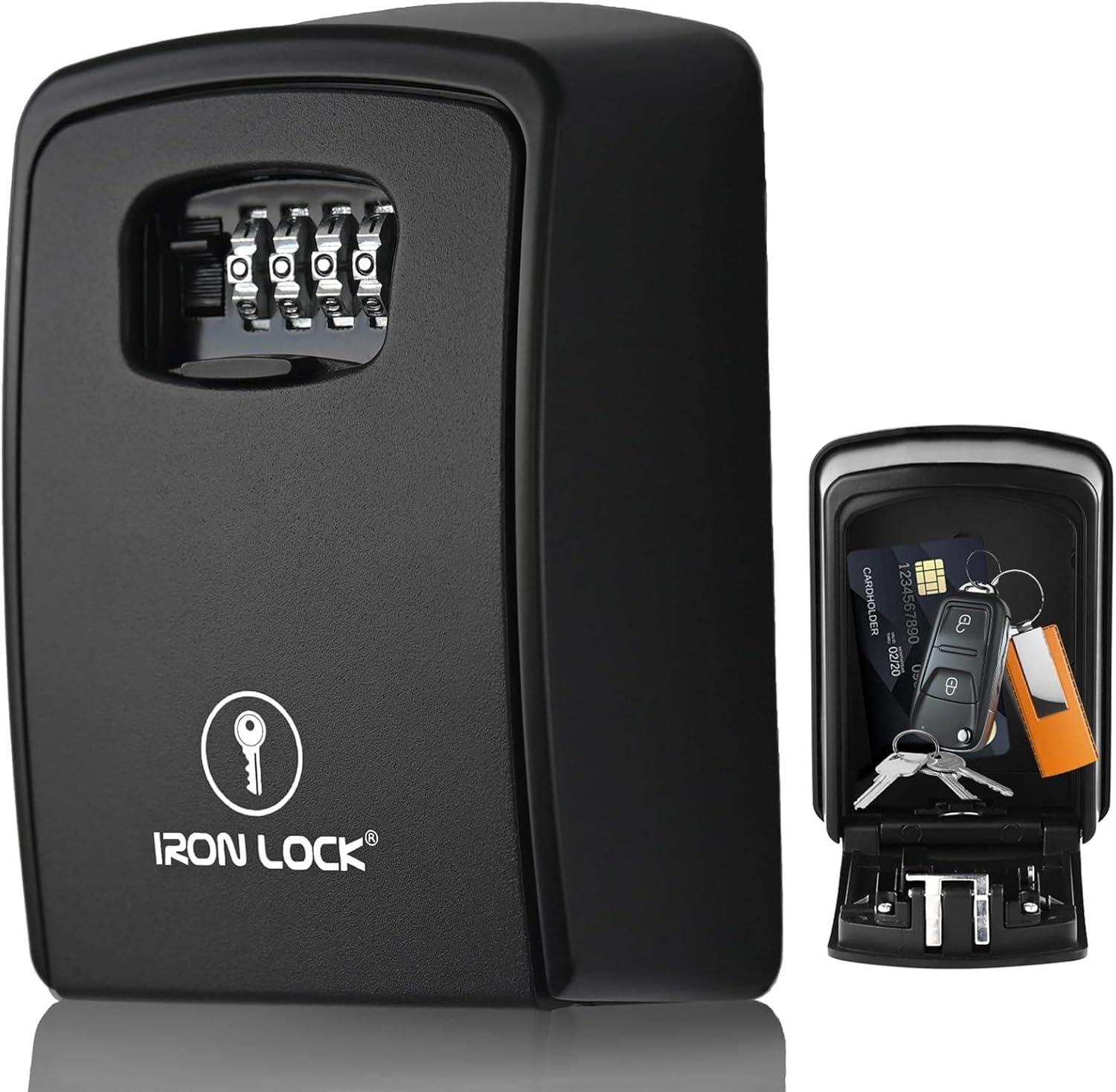 Iron Lock&reg; - XXL Key Lock Box Wall Mount for Keys 4 Digit Combination with Resettable Code with a B Switch Extra Large Lockbox Indoor Outdoor Waterproof Big Key Lock Box House Spare Keys Hide a Key