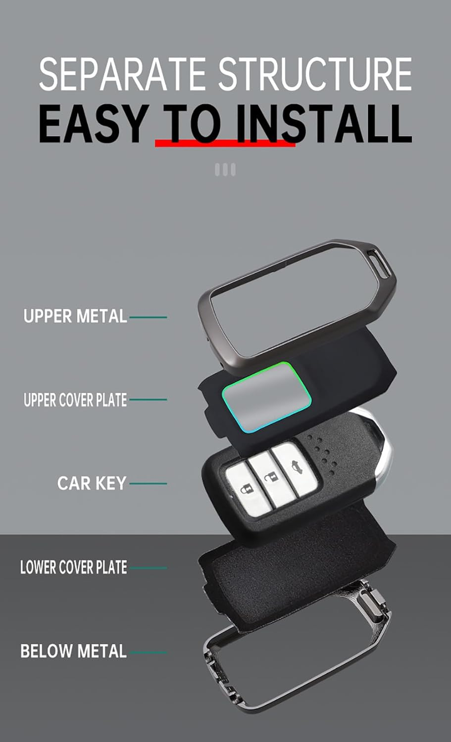 Ontto Alloy Leather Remote Key Fob Cover Fit for Honda Accord Civic CR-V Fit HR-V Pilot EX Odyssey Crosstour Ridgeline 2/3/4 Buttons Key Shell Case Keyring Key Holder Bag Keychian Accessories - A-Black image number 4