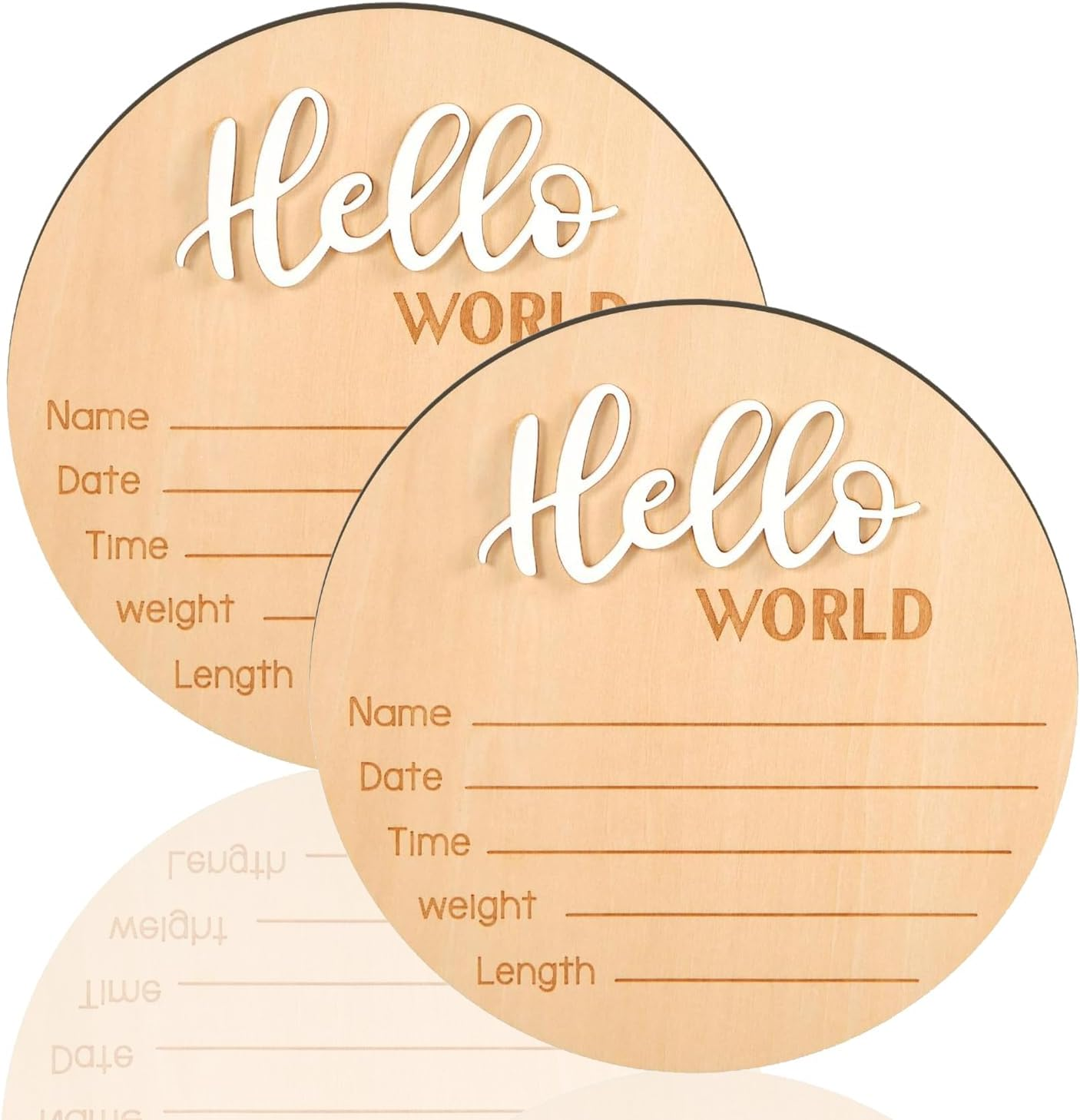 2Pcs Newborn Baby Announcement Sign 5.9 Inch Personalized Wooden Baby Birth Sign Gender Hello World Baby Welcome Arrival Prop Birth Name Date Height Weight Card for Baby Shower Birthday Gift Keepsakes image number 3