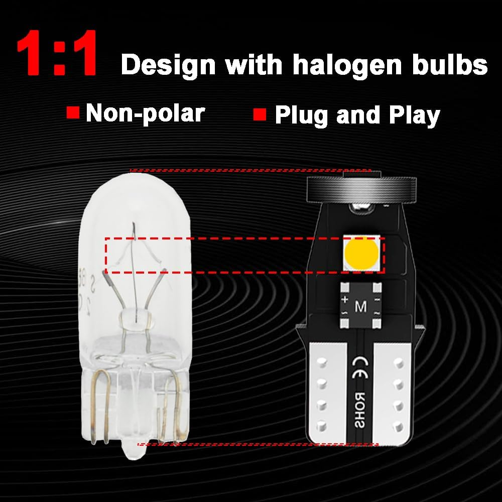 194 168 T10 2825 W5W LED Bulbs for Interior Dome Map Courtesy Door License Plate Cargo Lights, 6000K Xenon White Canbus Error Free 12V Non-Polarity 500LM Super Bright, Pack of 8 image number 3