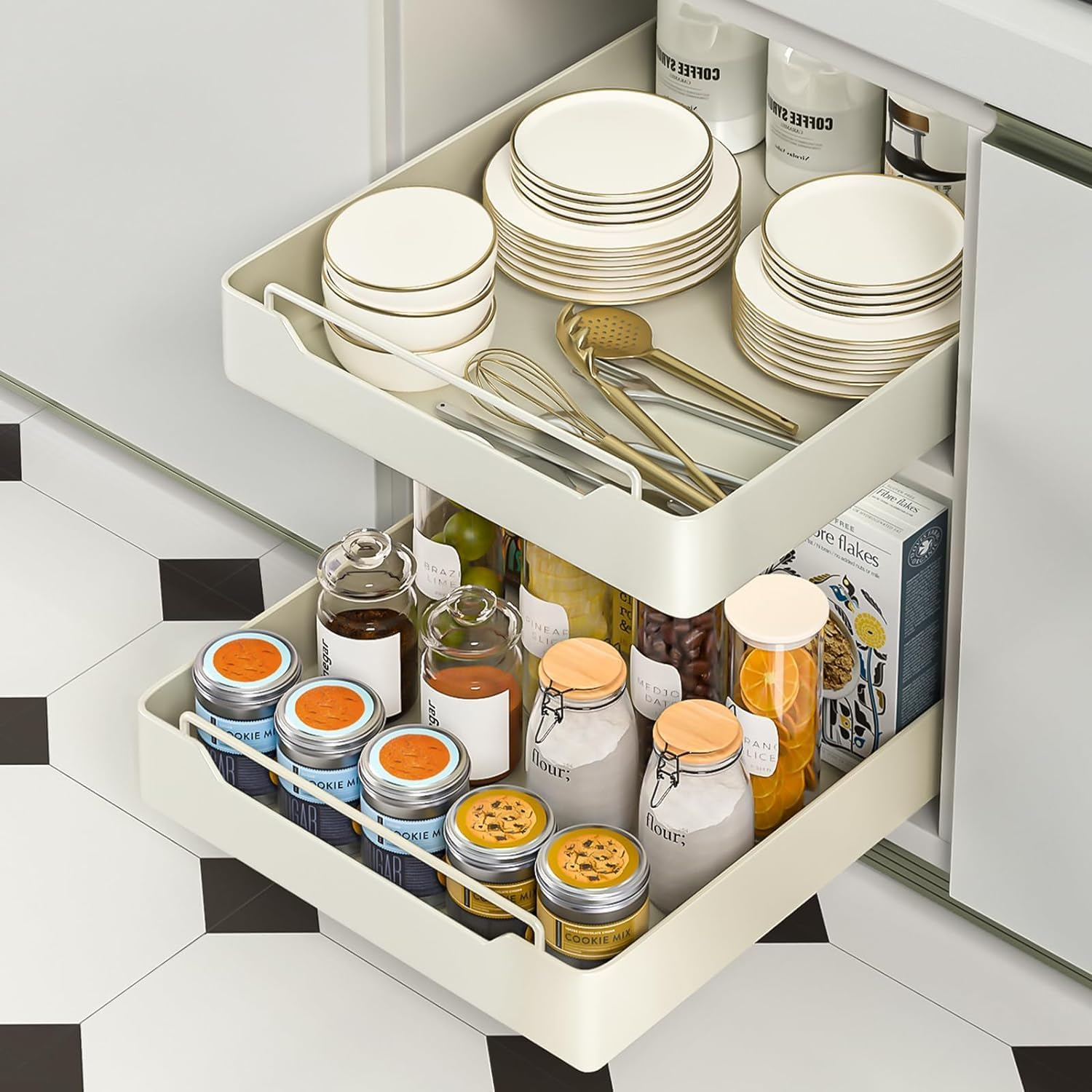 Pull Out Cabinet Organizer, WADY Pull Out Drawers for Cabinets Fixed with Adhesive Film, Adjustable Peel Stick Slide Out Drawers for Kitchen Cabinets Pantry Bathroom-43Cm Deep(11.8" W) image number 5