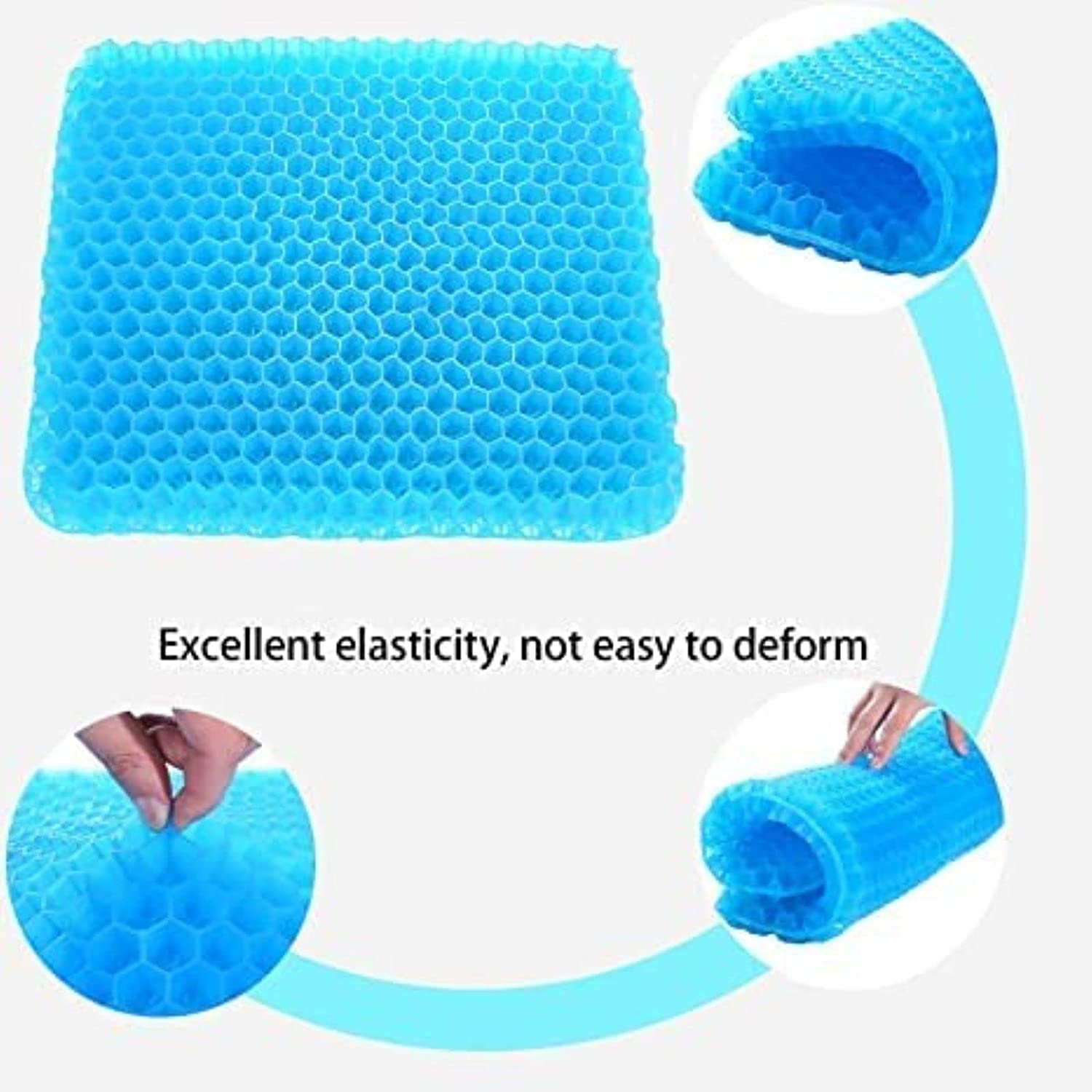 Gel Seat Cushion, Cooling Seat Cushion Thick Big Breathable Honeycomb Design Absorbs Pressure Points Seat Cushion with Non-Slip Cover Gel Cushion for Home Office Chair Car Wheelchair Truck