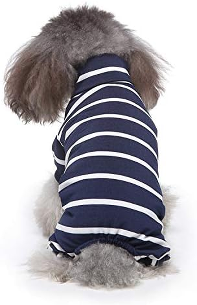 Striped Dog Pajamas for Small Dog Cooling Puppy Pullover Jumpsuit Stretchable Breathable Pet Pjs Summer Spring Pyjamas (Blue, M) image number 1