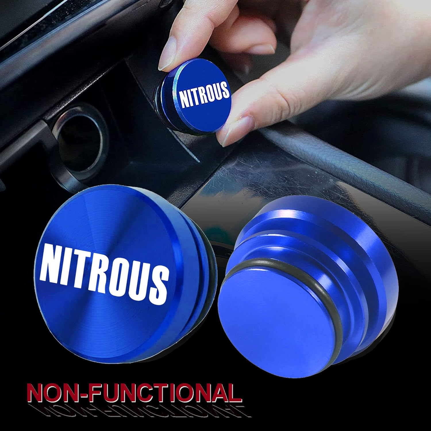 Aluminum Eject Nitrous Button Car Cigarette Lighter Plug Cover Fits Most Automotive Vehicles Boats with Standard 12 Volt Power Source (Eject Red + Nitrous Blue) image number 2