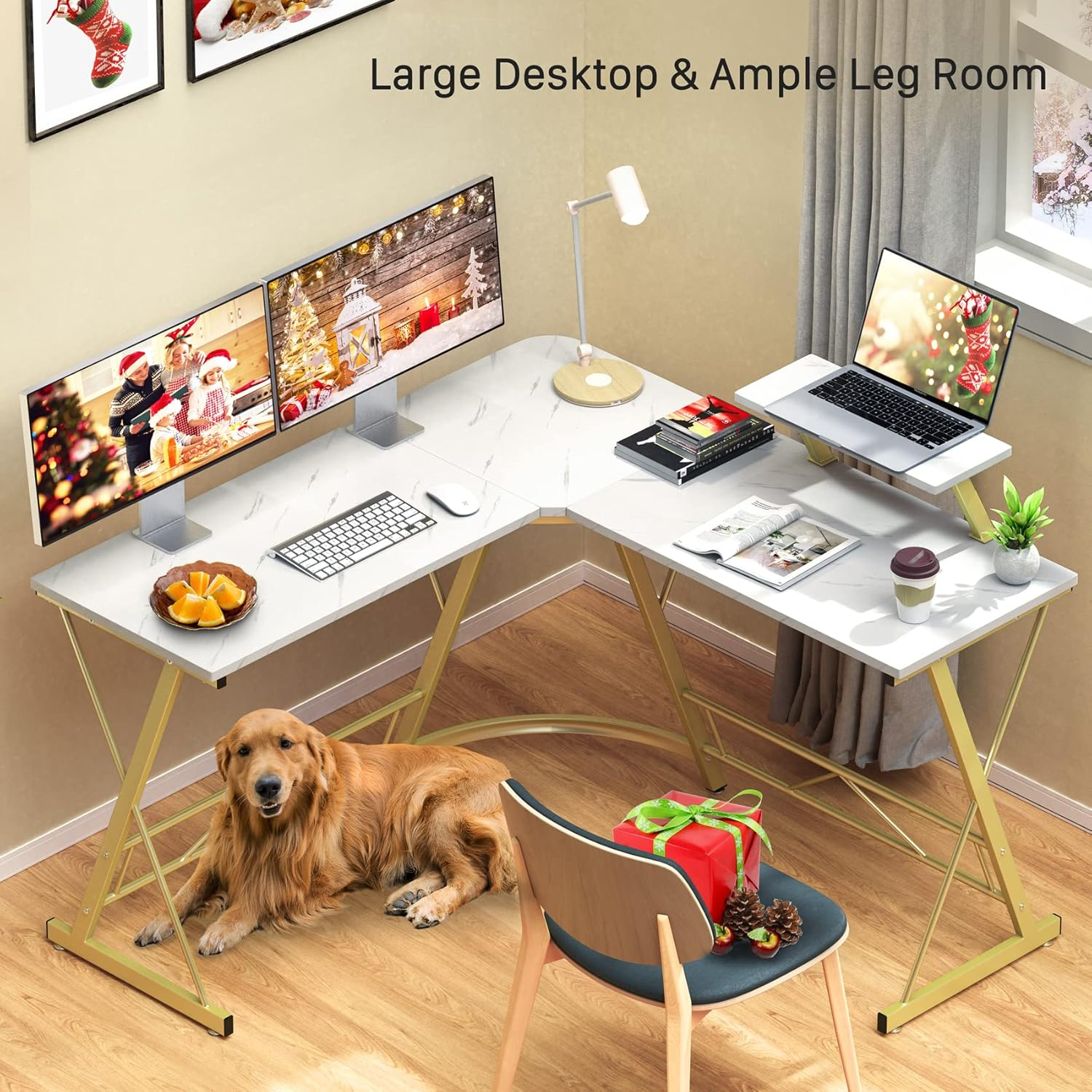 Mr Ironstone L Shaped Desk Computer Corner Desk, Home Gaming Desk, Office Writing Workstation with Large Monitor Stand, Easy to Assemble (White,51 Inch) - Black image number 4