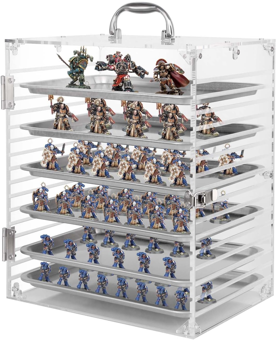 Miniature Carrying Case for Collectibles Miniatures Storage, Clear Acrylic Action Figure Display Case with Protective Door Compatible with Warhammer 40K,Dnd&More image number 3