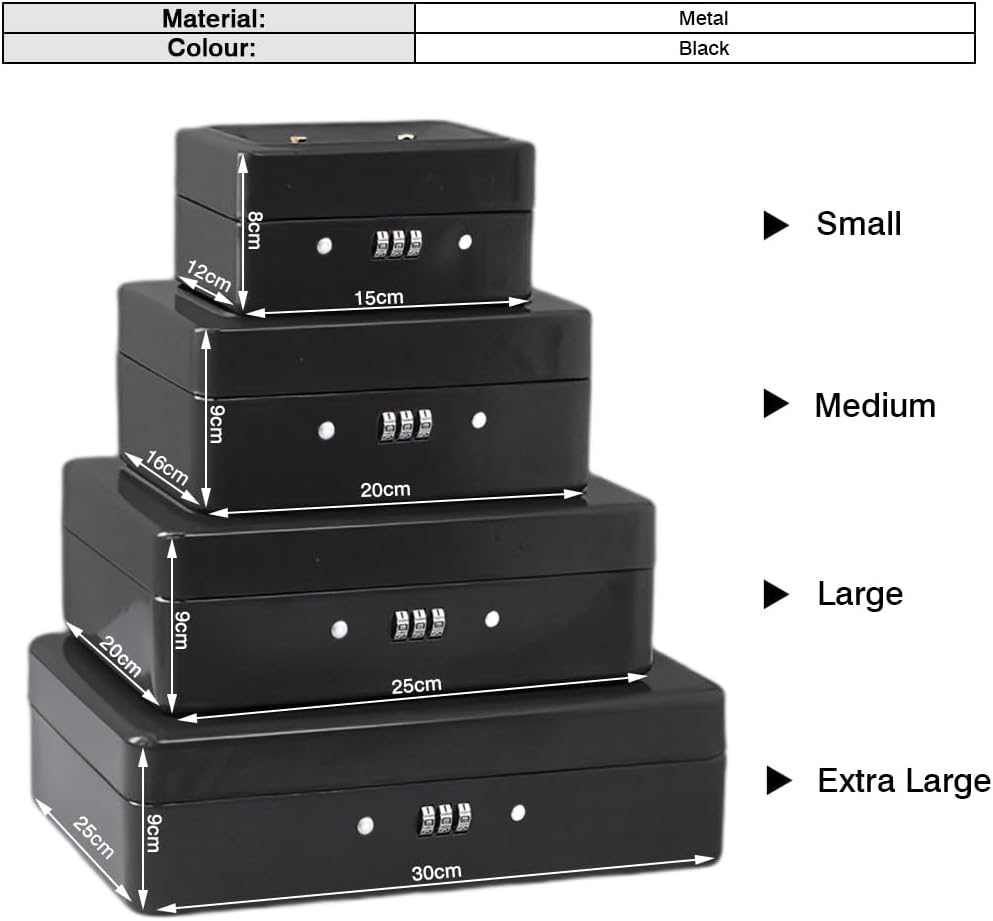 Steel Cash Box with Combination Lock, Metal Small Money Organizer with Money Tray, Cash Storage Box with Lockable Cover, Cash Drawer (Black, Small) image number 4