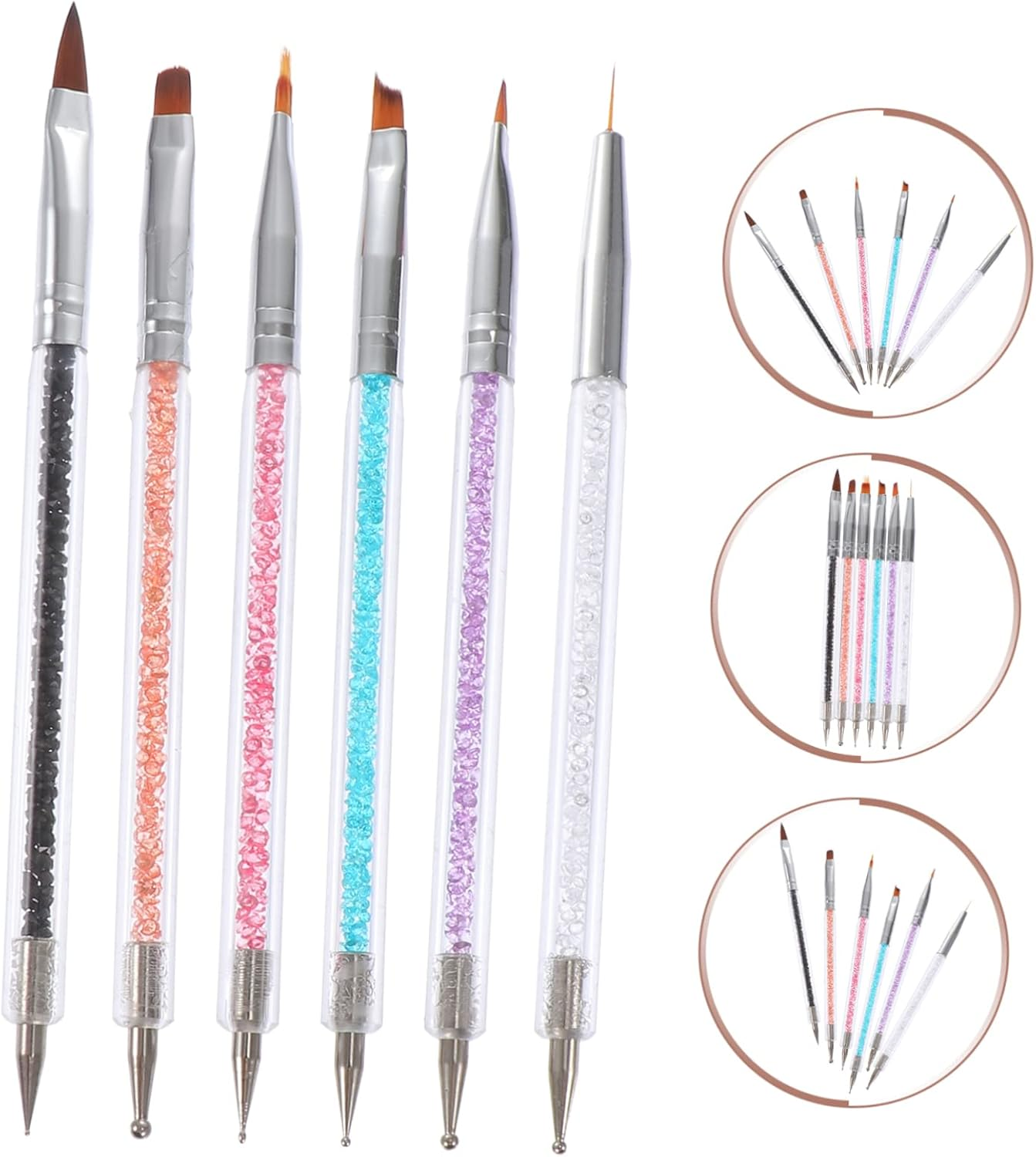 6Pcs Manicure Pens Set Dual Ended Nail Art Drawing Tools for DIY Designs for Fine Details and Patterns Manicure Accessory for Nail Art Lovers image number 2