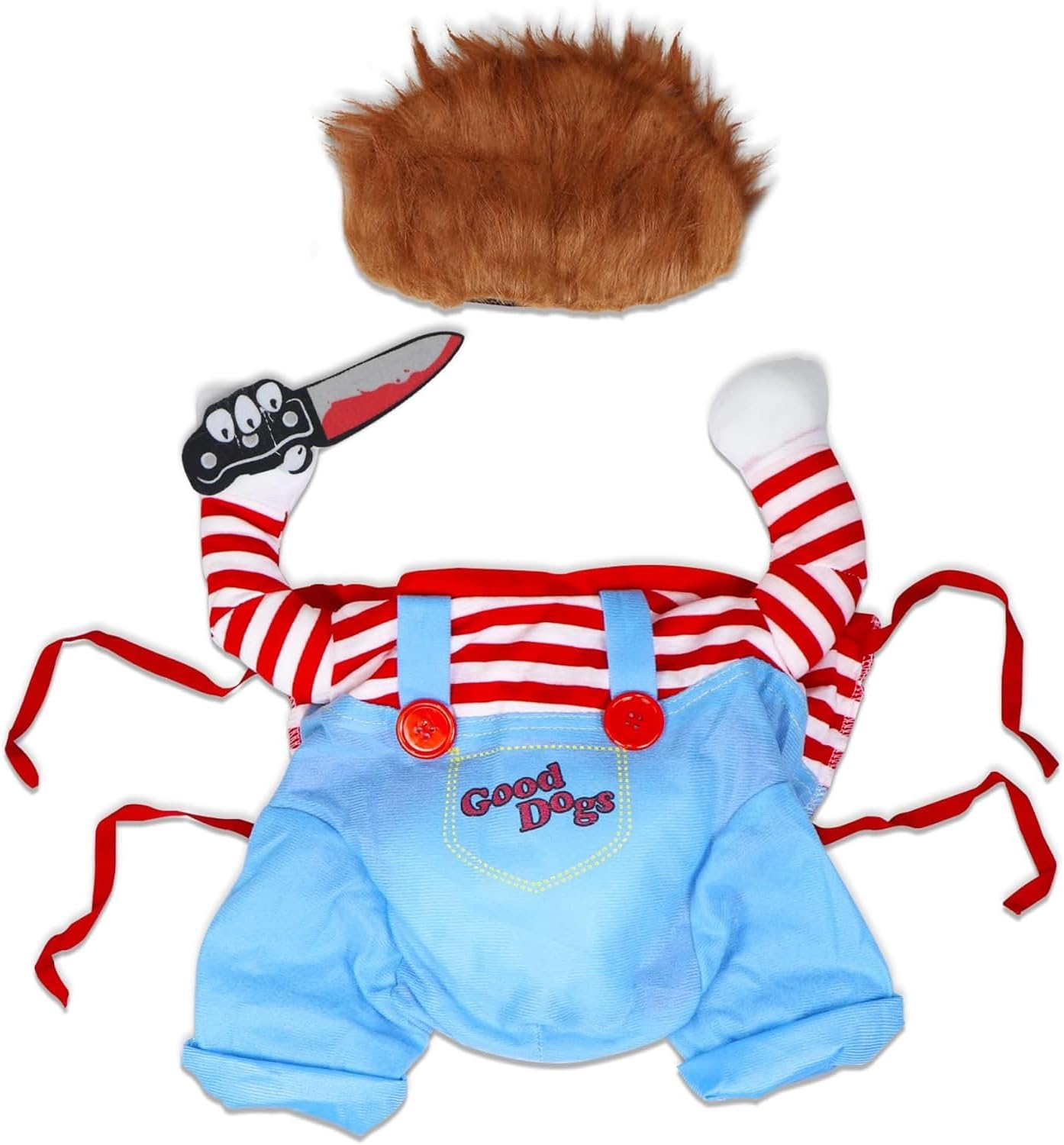 Dog Halloween Costumes, Pet Deadly Doll Dog Costume, Funny Chucky Dog Costume with Wig, Cute Dog Clothes Party Cosplay for Small Medium Large Dogs & Cats (Blue, Large) image number 3