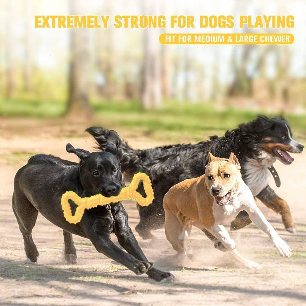 Dog Chew Bone Toy for Aggressive Chewers, Made of Hard Rubber, Durable Chew Toy, Durable and Virtually Indestructible, Cleaning Teeth and Massaging Gums (Yellow)