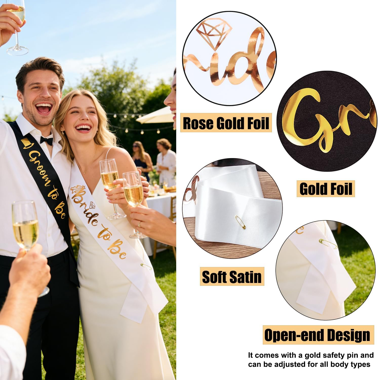 Bride to Be&Groom to Be 2 Pack Sash for Bridal Shower,Bachelorette Party Sash,Bridal Shower Favors and Decorations.(White&Black) image number 2